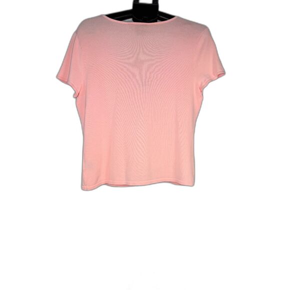 Lauren Ralph Lauren Pink Ruffle V-Neck Short Sleeve Sweater - Size L - Picture 3 of 6